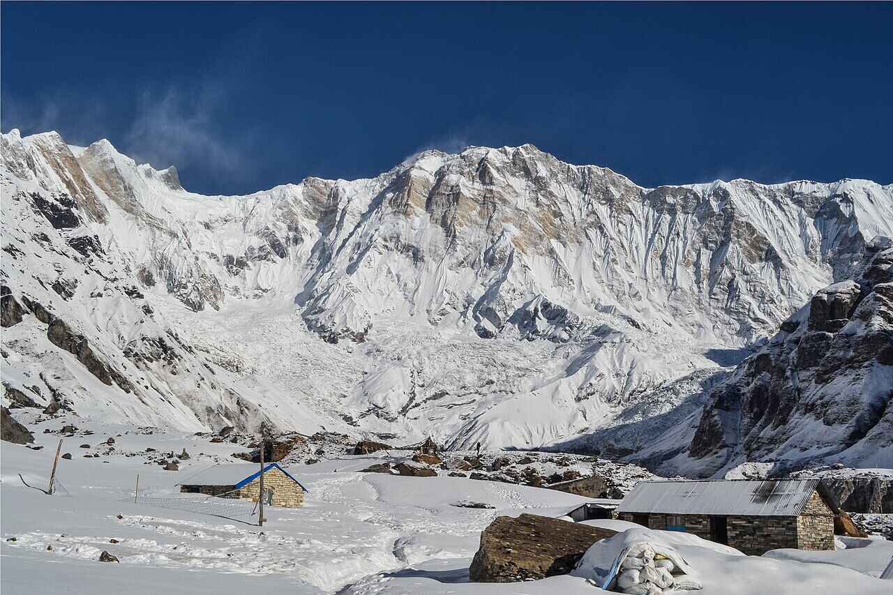 Lodges at Annapurna Base Camp under the Annapurna south face